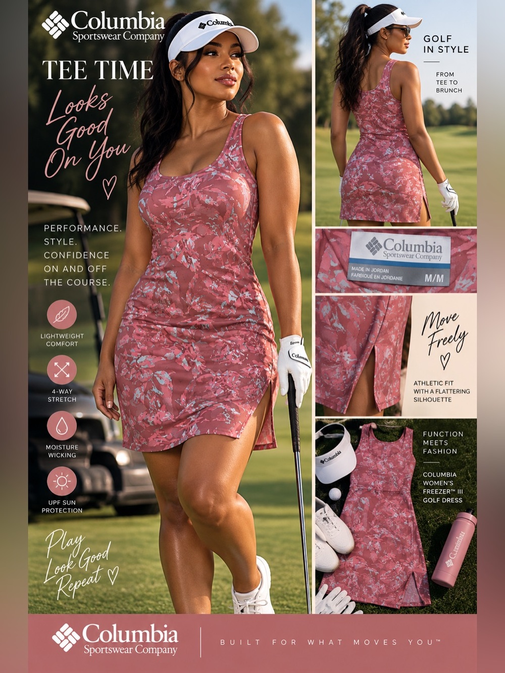 Columbia Womenโs Pink Floral Golf Dress size Med